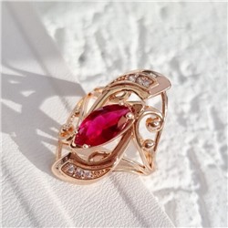 Кольцо 19 р коллекция Дубайское золото, покрытие позолота, вставка: фианиты, цвет: малиновый и прозрачный, арт.314.741-19