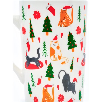 Кружка новогодняя керамическая «Новогодние коты», 385 мл, ручная работа