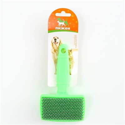 Пуходёрка средняя, 9×15.5 с, мягкая, с закруглёнными зубьями, пластик, зелёная