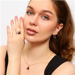 Комплект с крупным камнем ювелирной бижутерии коллекция "Дубай" серьги, кулон и кольцо 17 р, покрытие позолота, вставка: фианиты, цвет: синий, арт.213.720-17