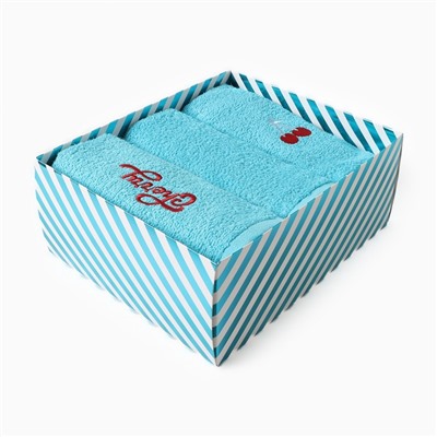 Полотенца махровые «Этель» Cherry, 3 шт., 30×60 см, хлопок 100%, голубые