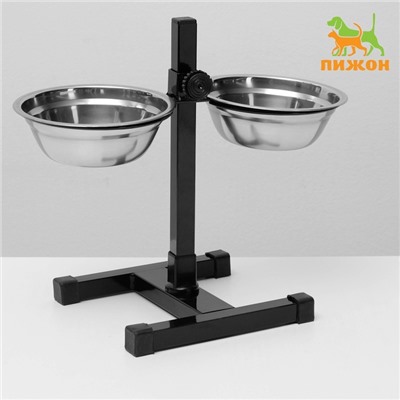 Подставка с мисками, 2×500 мл, высота 30 см, разборная, чёрная