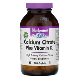 Bluebonnet Nutrition, цитрат кальция и витамин D3, 180 капсул