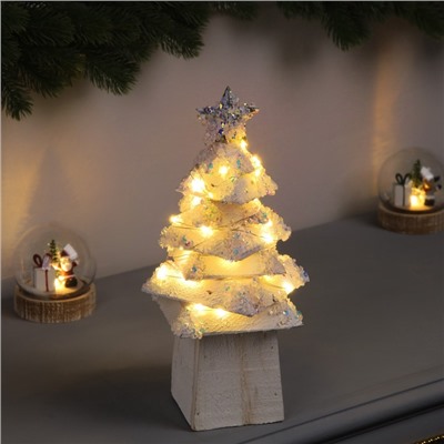 Фигура деревянная «Ёлочка белая», 27×14×14 см, 35 LED, батарейки AAx2 (не в комплекте), свечение теплое белое