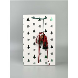 Пакет подарочный «Новогодний сюрприз», тиснение, с шишками и бахромой, 25.5×9×30 см