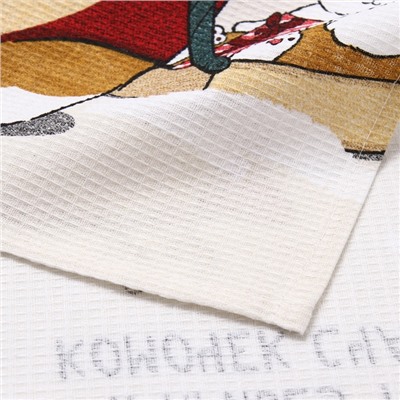 Набор новогодних полотенец Доляна «Помурчим в новом году» 28×46 см - 3штуки, 100% хлопок, вафля 160 г/м²