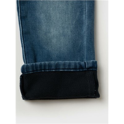 Полукомбинезон текстильный джинсовый утепленный флисом для девочек