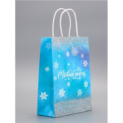 Пакет бумажный подарочный новогодний крафт «Волшебство» 18×8×25 см