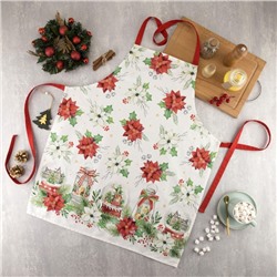Фартук новогодний «Этель» Christmas red flowers 60×70 см, 100% хл, саржа 190 г/м²