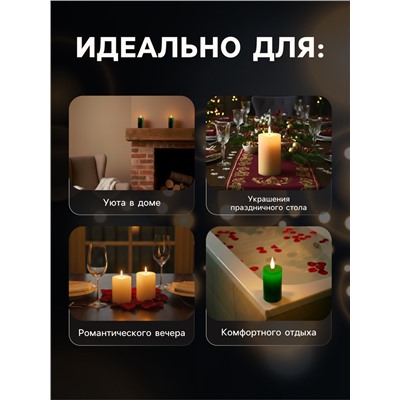 Светодиодная свеча восковая «Глубокий зеленый», 20×7 см, от батареек АААx3, свечение тёплое белое