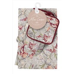 Комплект кухонный рогожка (прихватка 18х18, прихватка-рукавица,18х28, фартук 60х70) "Mia Cara" рис 14057-1 Душистый пион