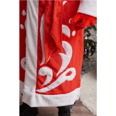 Карнавальный костюм красный «Дед Мороз»: шуба, шапка, варежки, борода, 52-54, рост 180