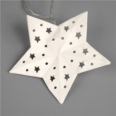 УЦЕНКА Гирлянда «Нить», 2 м, с насадками «Бумажная звезда», IP20, 10 LED, AAх2 (не в комплекте), прозрачная нить, свечение тёплое белое