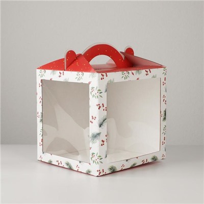 Коробка кондитерская новогодняя с окном, сундук, Happy New Year, 20×20×20 см