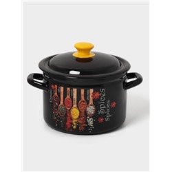 Кастрюля эмалированная «Карри», 4 л, d=21.3 см, с крышкой, чёрная