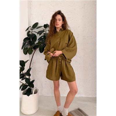 Костюм лён  SET019/28/Оливковый