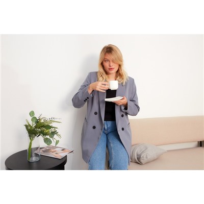 Пиджак женский двубортный MIST plus-size, размер 52, серо-голубой