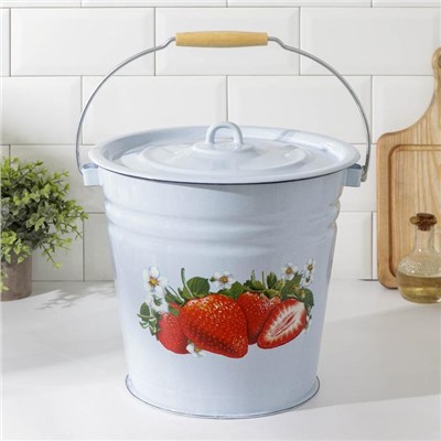 Ведро эмалированное «Клубника садовая», 12 л, с крышкой, цвет белый