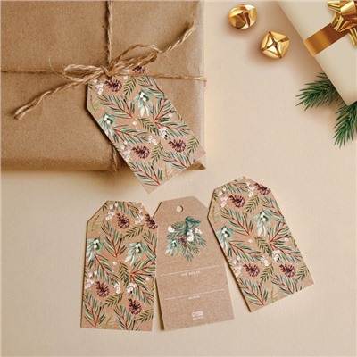 Открытка-шильдик новогодний на подарок «Шишечки», 5×9 см