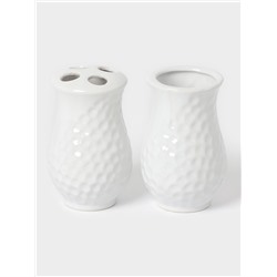 Аксессуары для ванной Доляна «Рельеф», 4 предмета, дозатор 340 мл, мыльница, 2 стакана 300 мл, белые