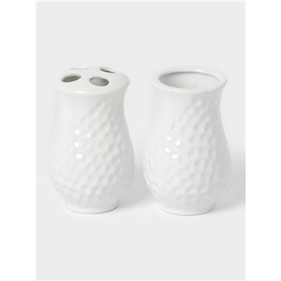 Аксессуары для ванной Доляна «Рельеф», 4 предмета, дозатор 340 мл, мыльница, 2 стакана 300 мл, белые