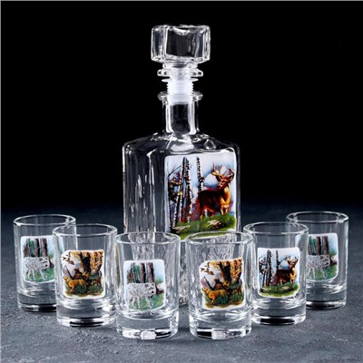Набор питьевой «Охота-рыбалка», 7 предметов: графин 500 мл, стопка 50 мл, 6 шт., в чемоданчике