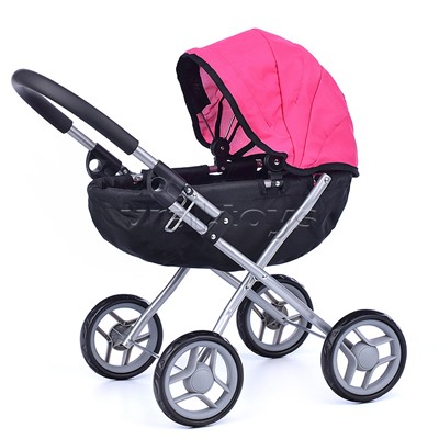 Коляска для кукол 9325A металлическая складная, прогулочная, с капюшоном, цвет фуксия с черный,в пак