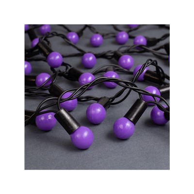 Гирлянда «Нить» 10 м с насадками «Шарики 1.5 см», IP44, тёмная нить, 100 LED, свечение фиолетовое, 8 режимов, 220 В