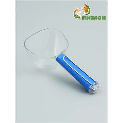 Совок для корма с мерной шкалой и прищепкой, 19×9.5×7 см, серо-синий