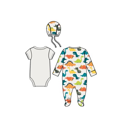 Комплект детский трикотажный для мальчиков: боди, комбинезон, нагрудник, чепчик