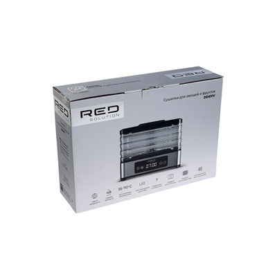 Сушилка для овощей и фруктов RED SOLUTION DD011V, 400 Вт, 35–70°C, 0.5–48 ч, 7 поддонов, серая