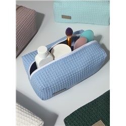 Косметичка женская на молнии TEXTURA, объёмная, большая, мягкая, голубая