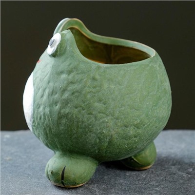 Декоративный горшок для цветов «Подружка - лягушка», 250 мл, 9×8×9 см, керамический, зелёный