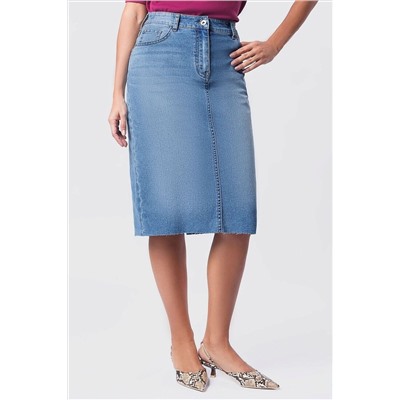 Джинсовая юбка с декоративной стиркой из эластичного облегченного денима VILATTE, 1230670