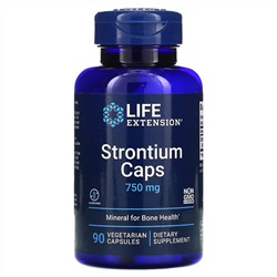 Life Extension, Strontium Caps (Стронций в капсулах), минерал для здоровья костей, 750 мг, 90 вегетарианских капсул