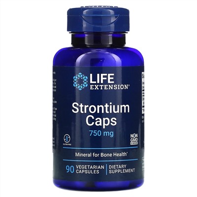 Life Extension, Strontium Caps (Стронций в капсулах), минерал для здоровья костей, 750 мг, 90 вегетарианских капсул