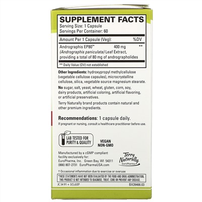 Terry Naturally, Andrographis EP80, Extra Strength, 60 Capsules