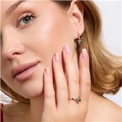 Комплект ювелирной бижутерии коллекция "Дубай" в форме цветов серьги и кольцо 20 р, покрытие позолота, вставка: фианиты, цвет: зеленый, арт.314.884-20