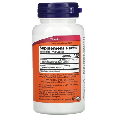 Now Foods, Vitamin D-3 & K-2, 120 Veg Capsules