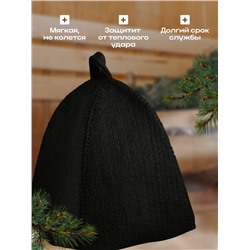 Шапка для бани и сауны, полиэфир 70%, шерсть 30%, с прямым низом, чёрная