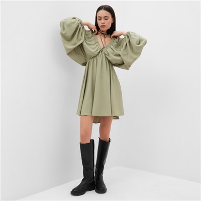 Платье мини женское MIST с глубоким вырезом, размер 48, оливковое