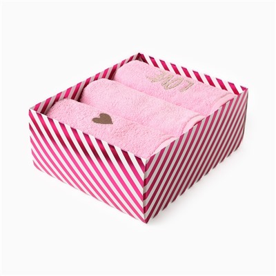 Полотенца махровые «Этель» LOVE, 3 шт., 30×60 см, хлопок 100%, розовые