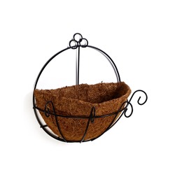 Кашпо настенное, d=20 см, металлическое, со вставкой из кокоса