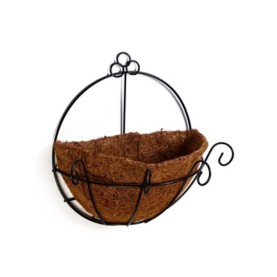 Кашпо настенное, d=20 см, металлическое, со вставкой из кокоса