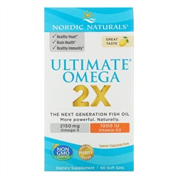 Nordic Naturals, Ultimate Omega 2X с витамином D3, лимон, 60 мягких желатиновых капсул