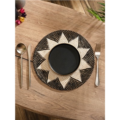 Салфетка сервировочная плетёная круглая, 30×30×0.5 см, ротанг, чёрно-белая