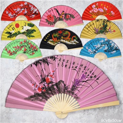 Веер 50 см бамбуковая основа Черный с Драконами / 622-11 /уп 50/200/