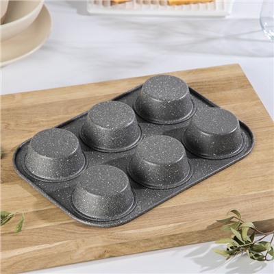 Форма для выпечки «Элин Мрамор. Кекс», 27.5×18×3 см, 6 ячеек, антипригарное покрытие, цвет серый