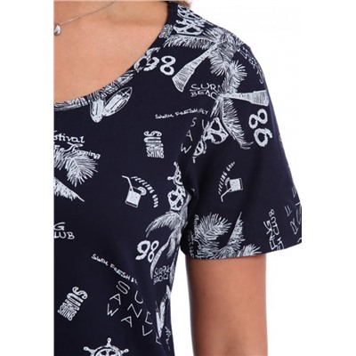 Футболка-туника удлиненная асимметричная с карманами Арт. 517 (Темно-синий_белый)