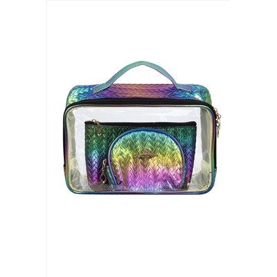 Kristaller Набор женских косметичек Chameleon Knitted rope pattern 3 in 1, сине-зеленый перламутр KRISTALLER, 1111211